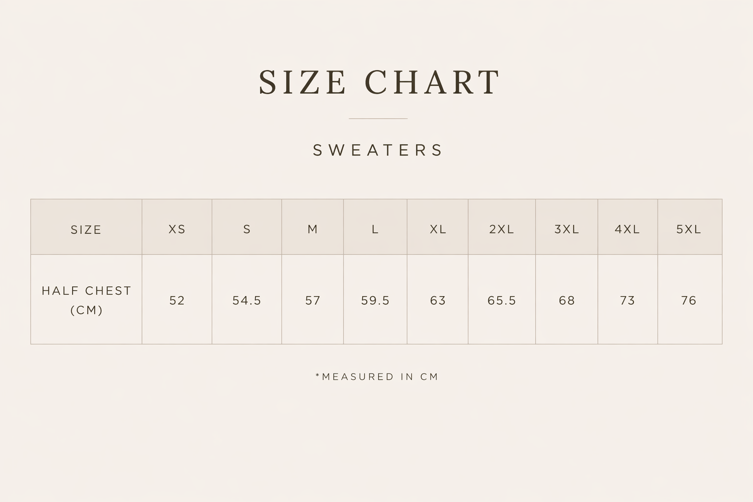 Sweaters Measurements