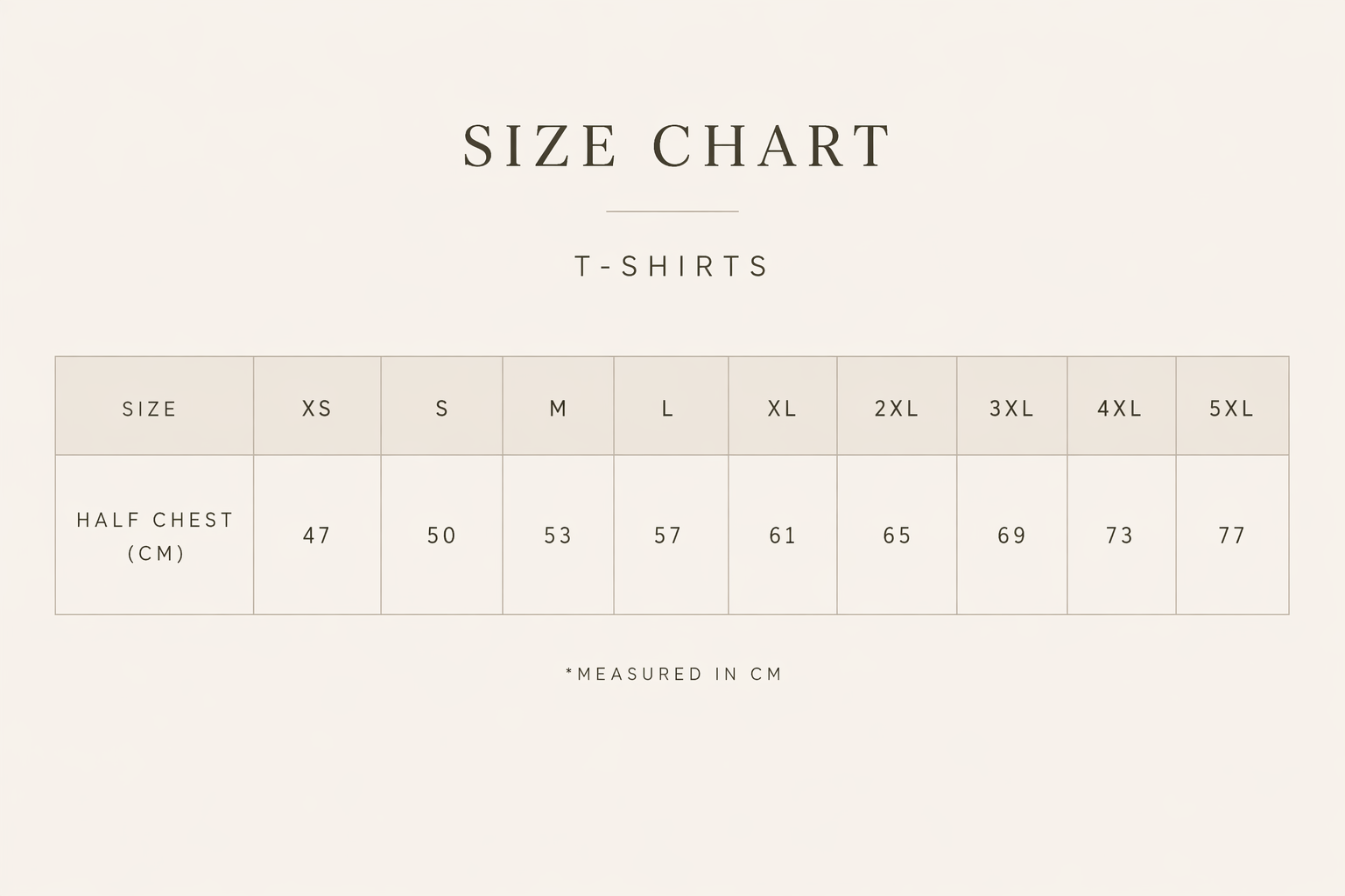 Tshirt Measurements